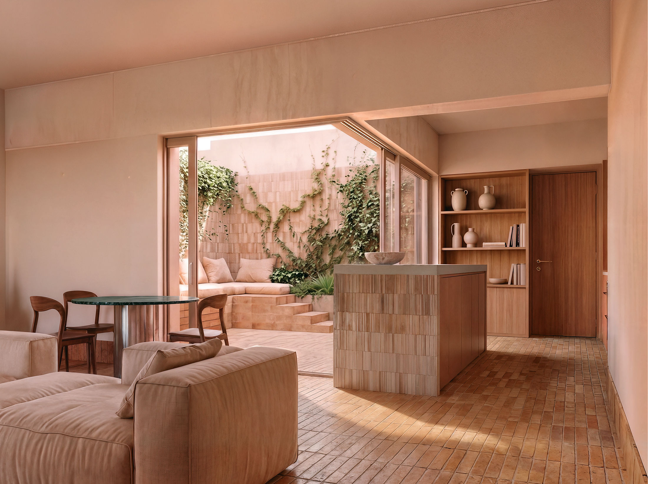 study — one clay floor, three connected spaces