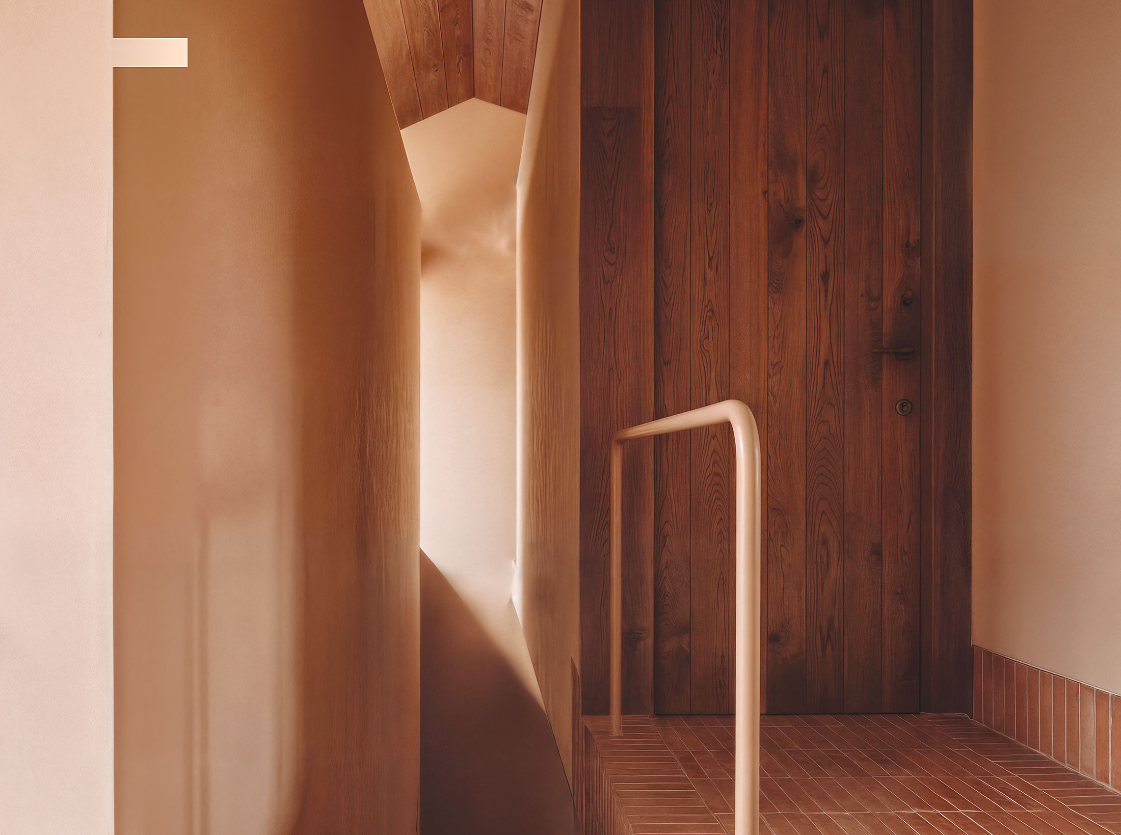 study — the upper landing under the timber roof