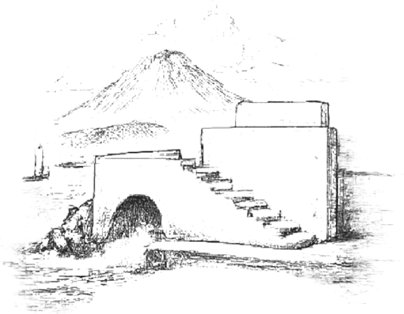 first sketch — a Faial house between volcano and sea