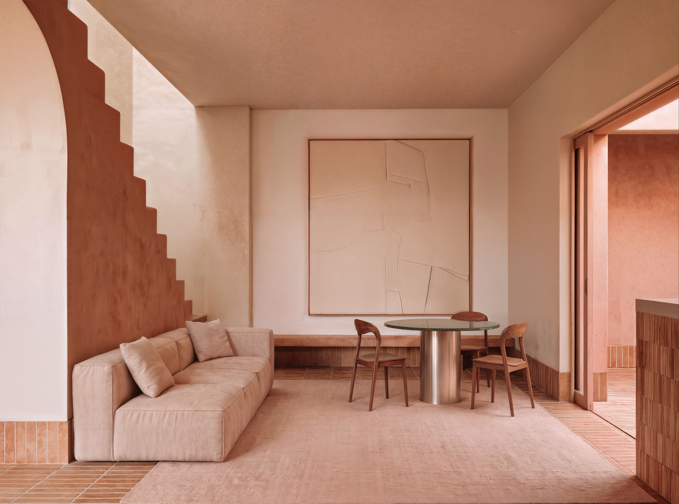 study — the living room, the staircase rising from it