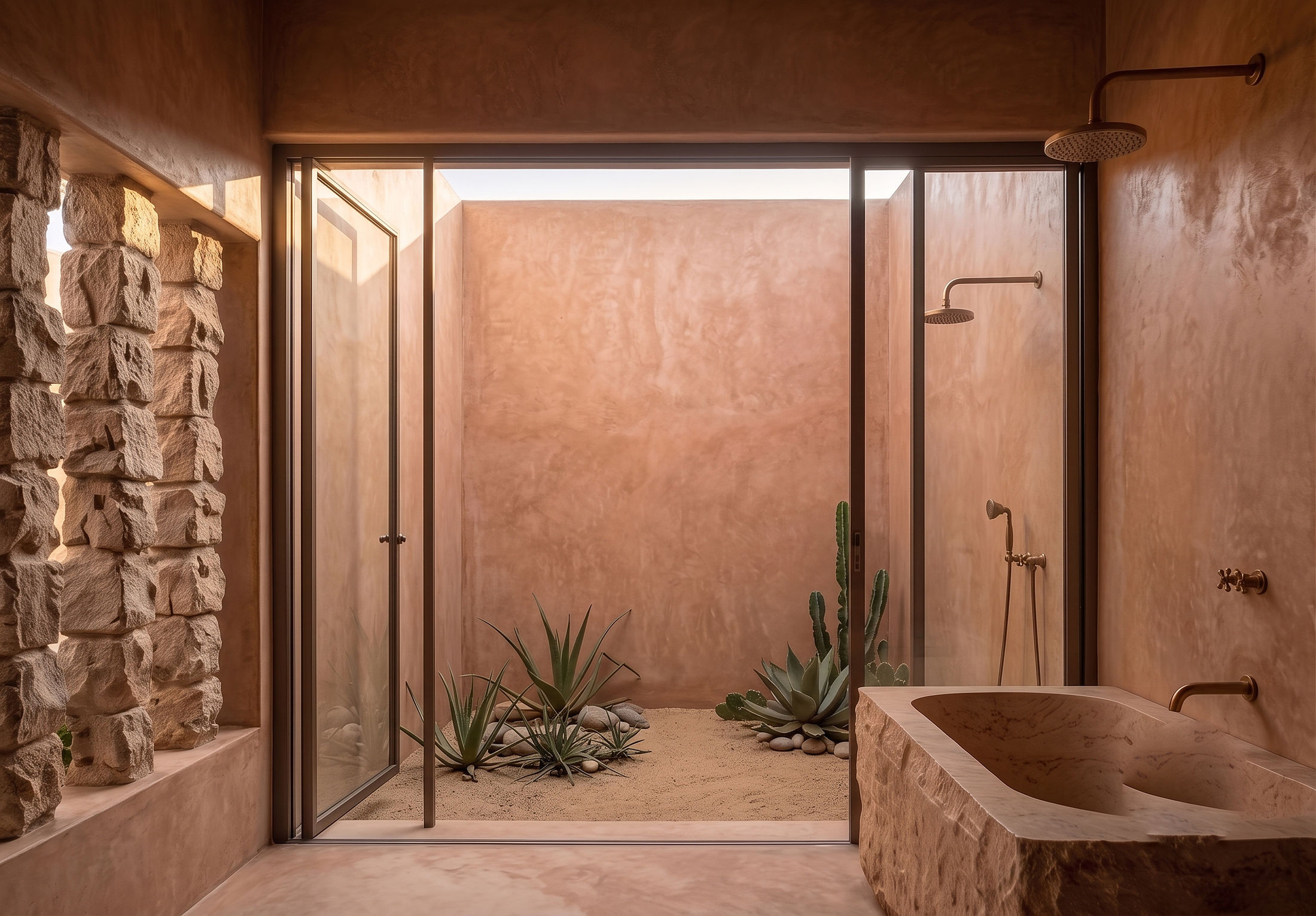 concept image — the bath, open to a garden of sand