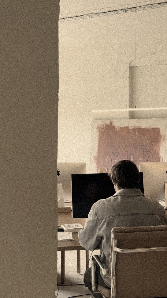 the studio — at the drawing screens
