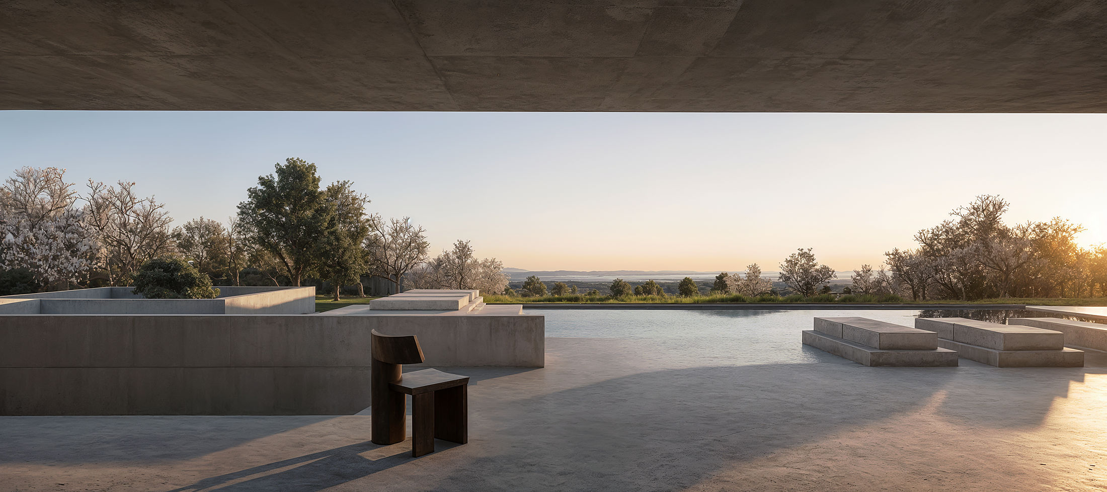 study — the roof terrace at dusk