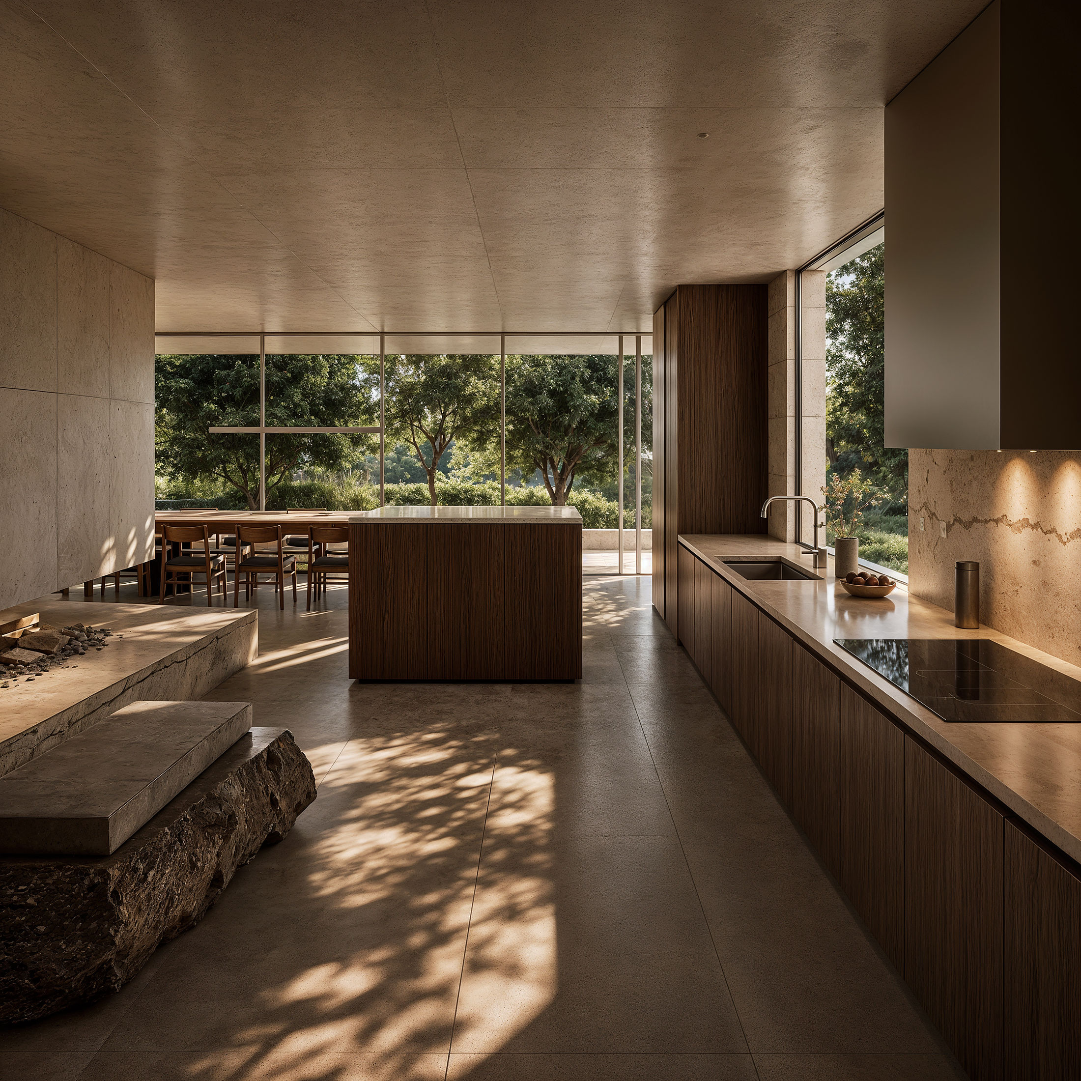 study — walnut and stone in the kitchen