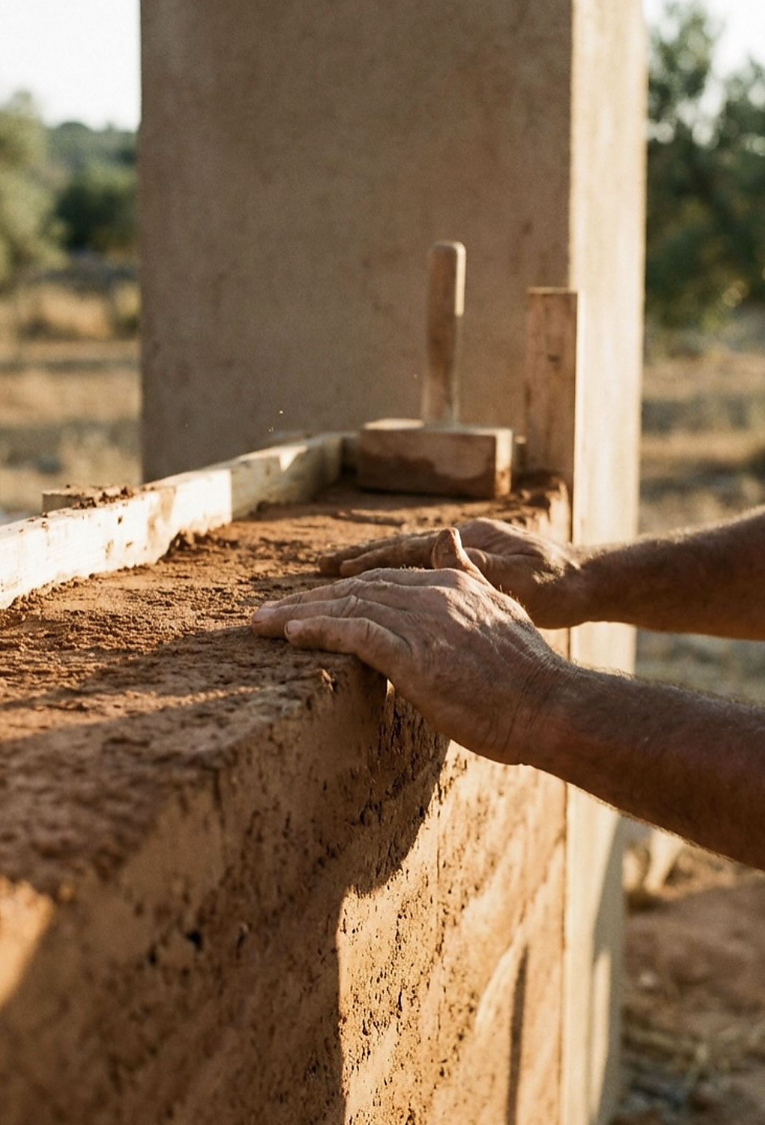 photograph — rammed earth, lift by lift