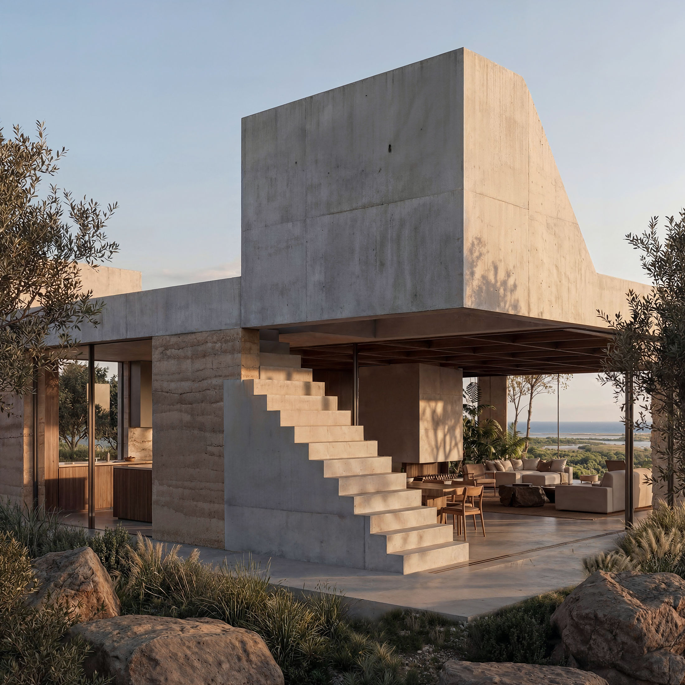 study — the outdoor stair between earth walls