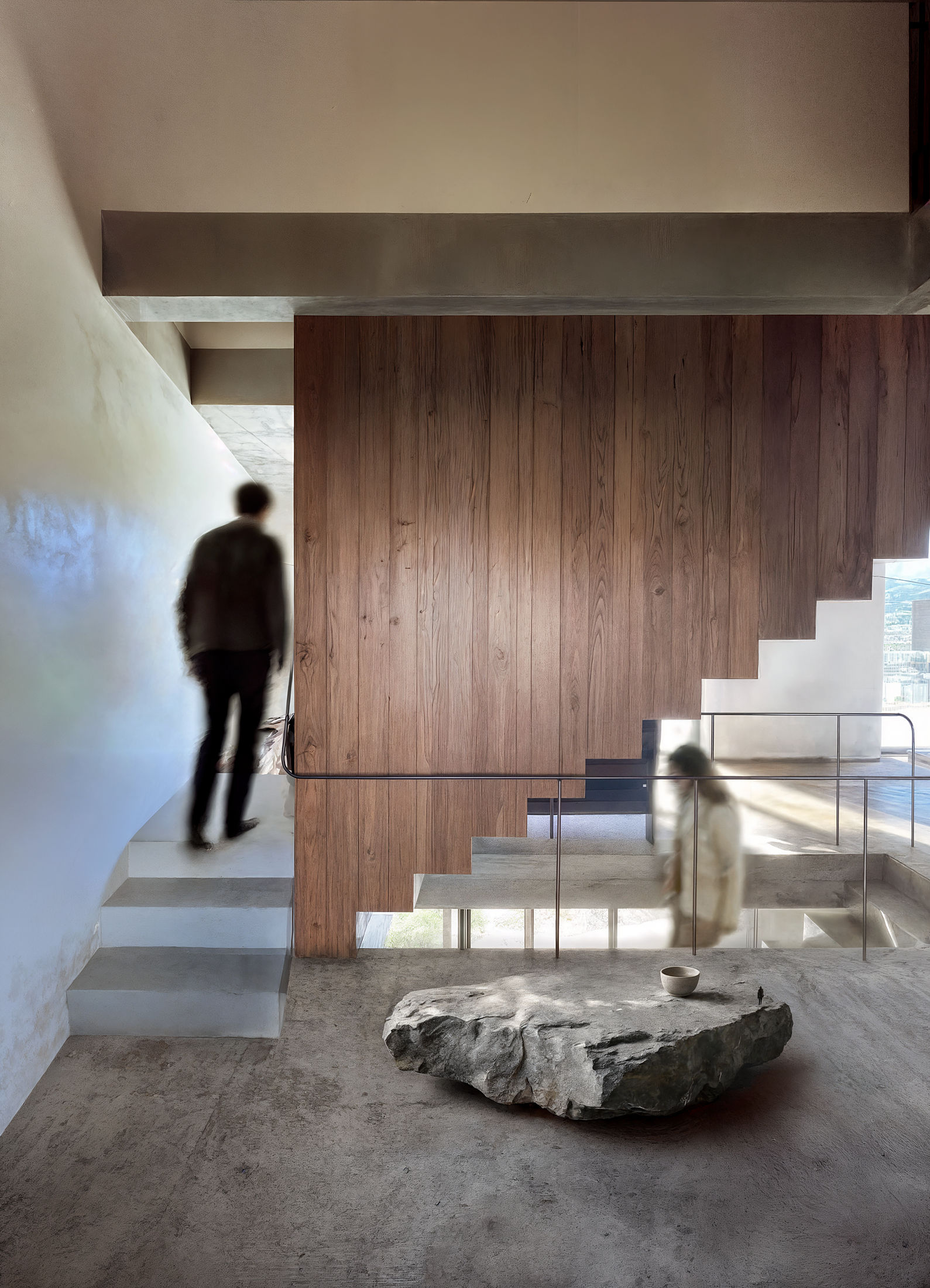 photograph — the stair hall and the boulder
