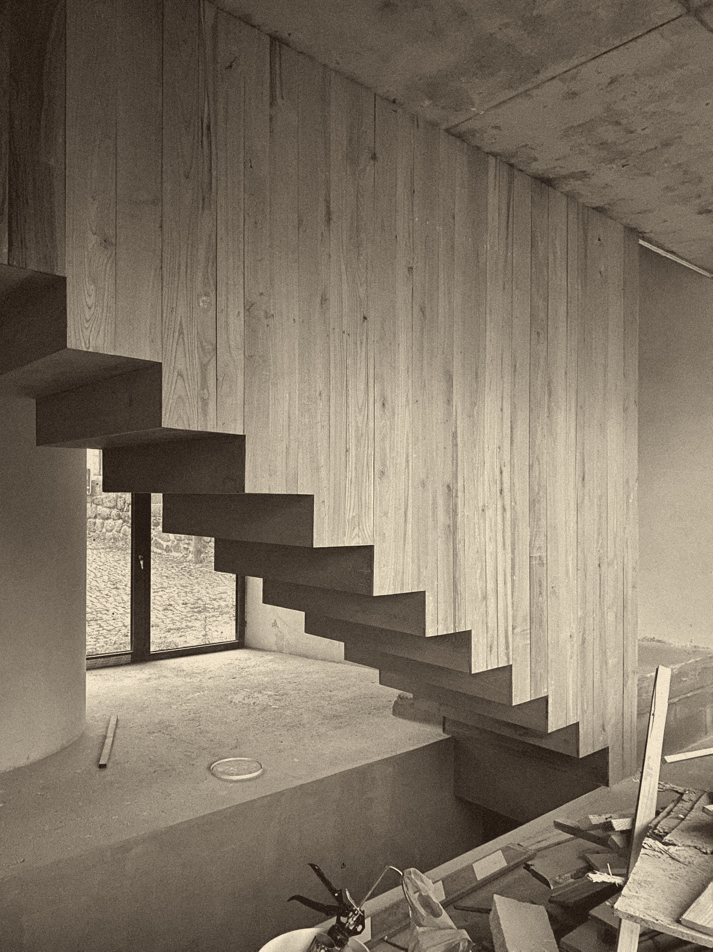 site photograph — the stair, just built