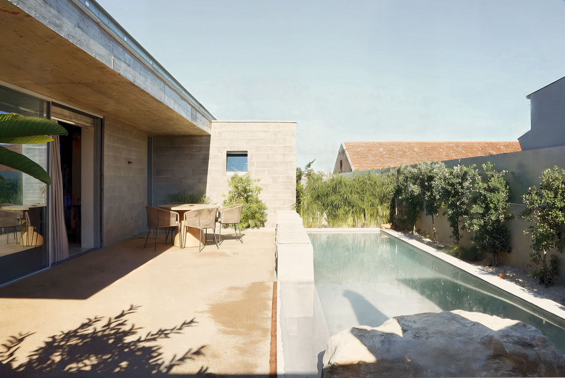 photograph — the pool along the wall