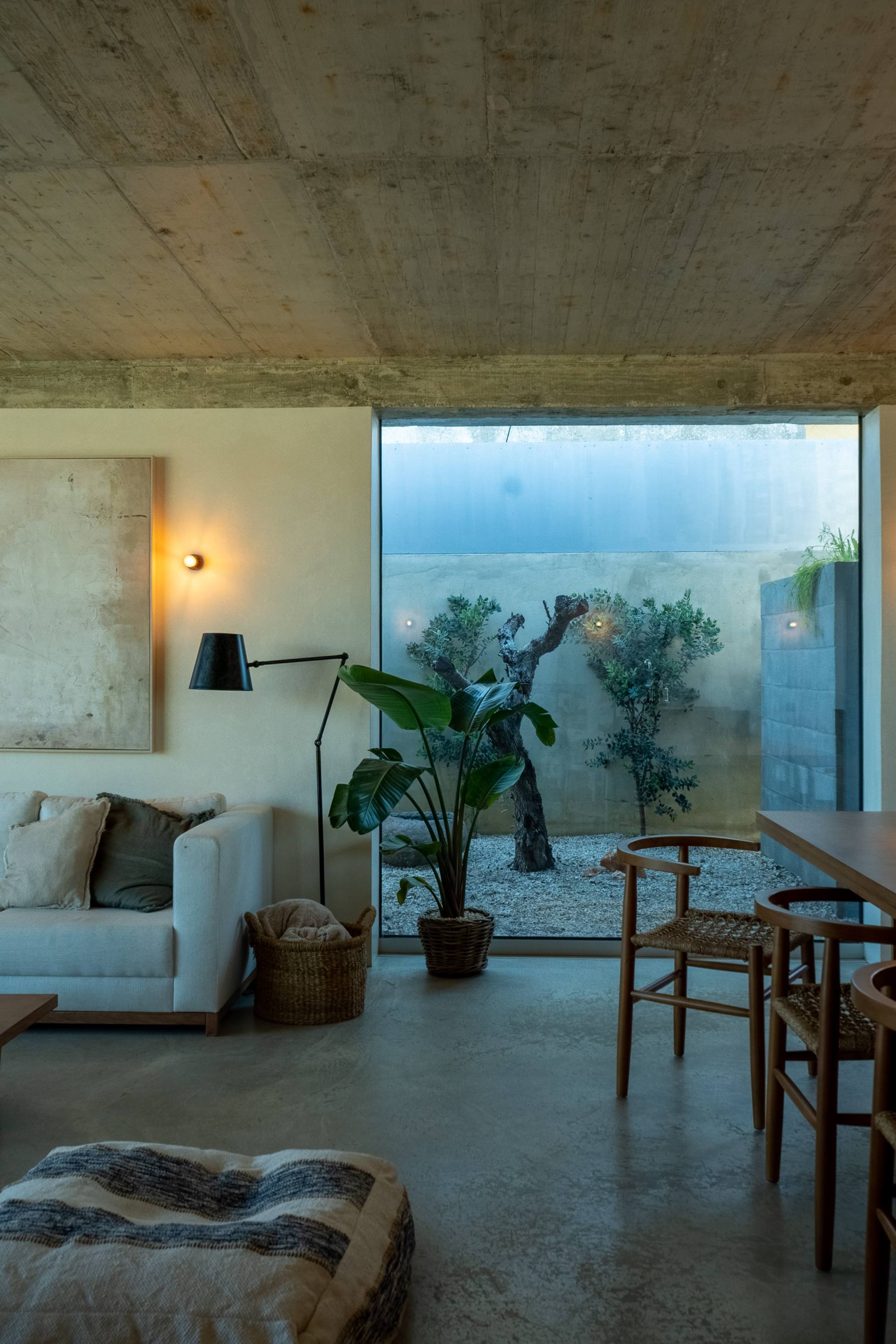 photograph — evening, the courtyard lit